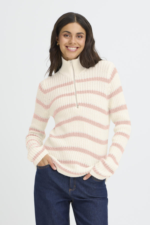 Kamia 1/4 Zip Striped Sweater (Pink)