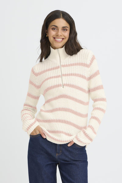 Kamia 1/4 Zip Striped Sweater (Pink)