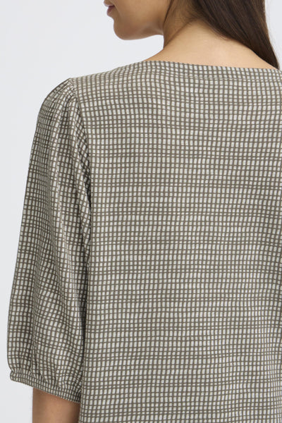 Niala 3/4 Sleeve Check Top (Olive)