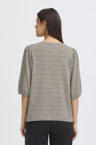 Niala 3/4 Sleeve Check Top (Olive)