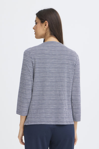 Niala Straight 3/4 Sleeve Check Top (Navy)