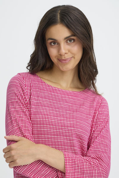 Niala Straight 3/4 Sleeve Check Top (Verry Berry)