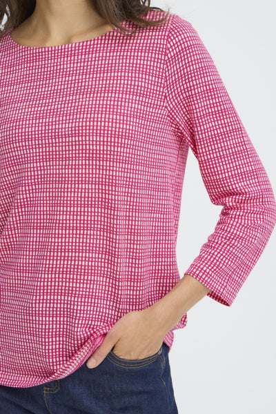 Niala Straight 3/4 Sleeve Check Top (Verry Berry)