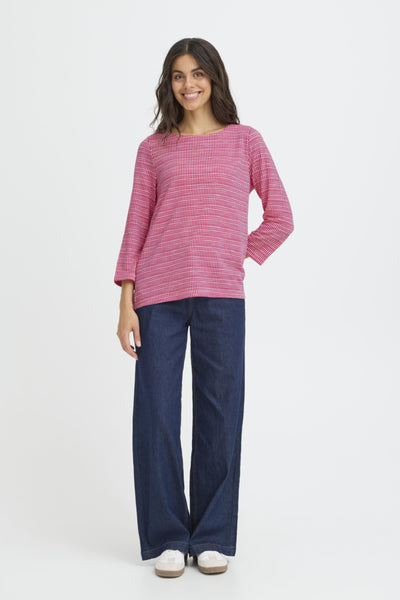 Niala Straight 3/4 Sleeve Check Top (Verry Berry)