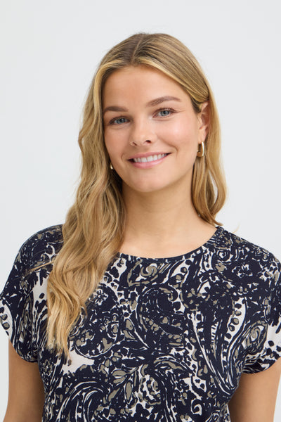Amy Short Sleeve Top (Navy Stencil)