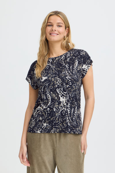Amy Short Sleeve Top (Navy Stencil)