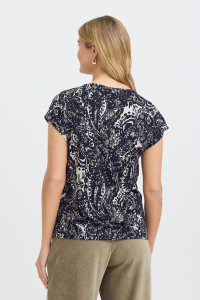 Amy Short Sleeve Top (Navy Stencil)