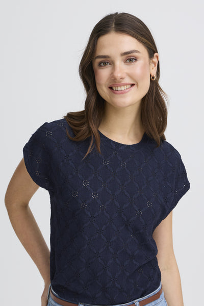 Mira Eyelet Top (Navy)