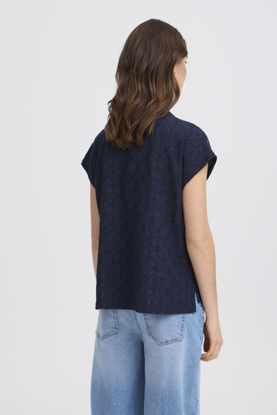 Mira Eyelet Top (Navy)