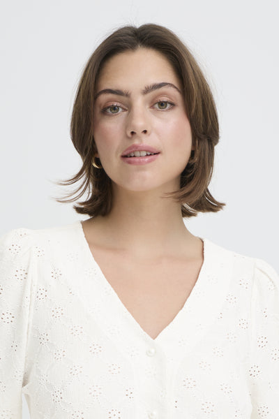 Mira Eyelet Button Down Blouse (Blanc)
