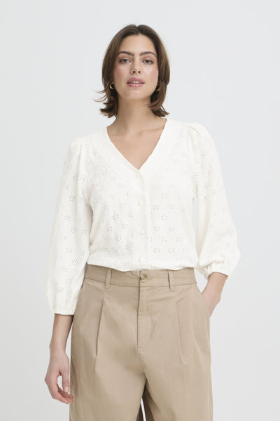 Mira Eyelet Button Down Blouse (Blanc)