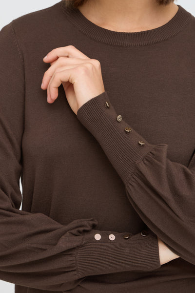 Mary Button Accent Sweater (Hot Fudge)