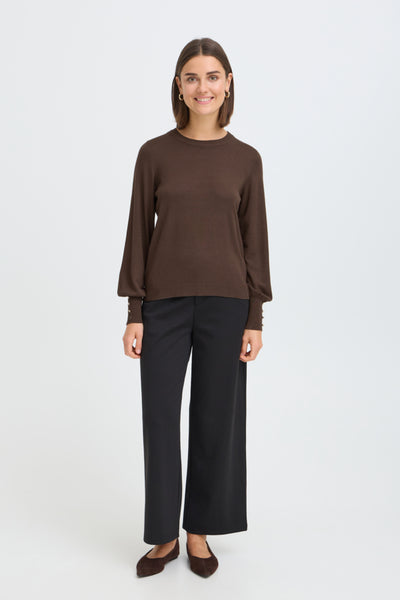 Mary Button Accent Sweater (Hot Fudge)