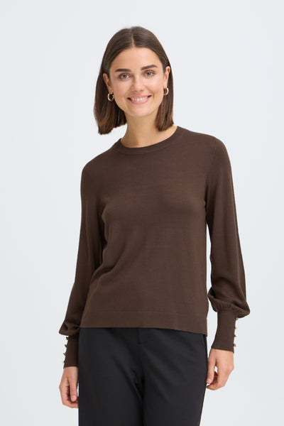 Mary Button Accent Sweater (Hot Fudge)