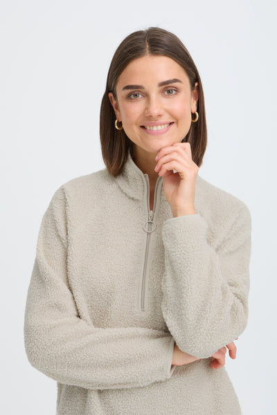 Tenya Teddy Quarter Zip Sweater (Pumice Stone)