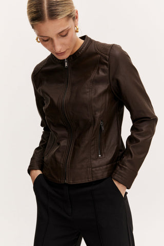 Camille Faux Leather Jacket (Coffee Brown)