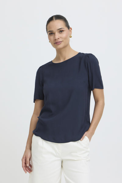 Joella Short Sleeve Blouse (Navy)