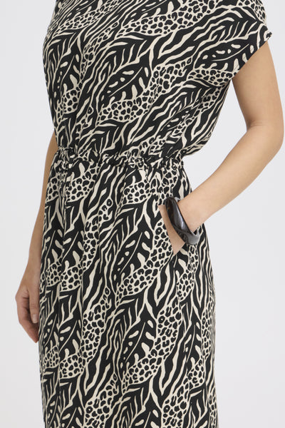 Joella Tie Dress (Black Pattern)