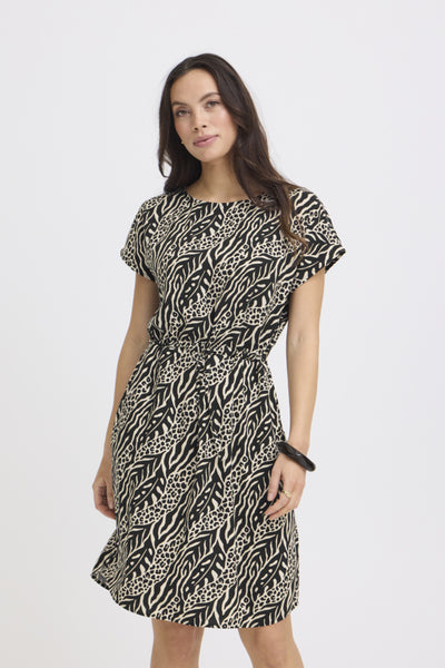 Joella Tie Dress (Black Pattern)