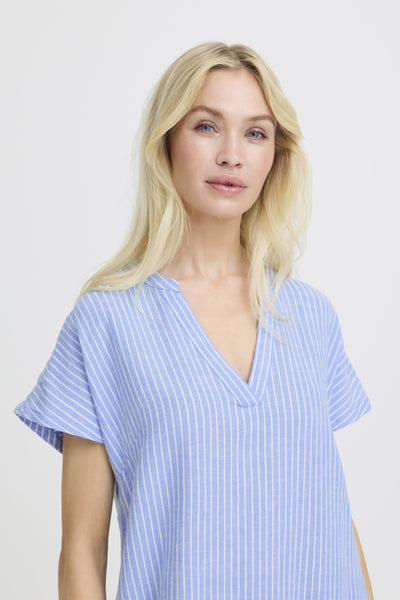 Falakka Linen Blend Dress (Della Blue Stripe)