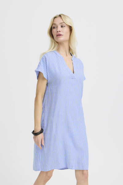 Falakka Linen Blend Dress (Della Blue Stripe)