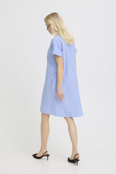 Falakka Linen Blend Dress (Della Blue Stripe)