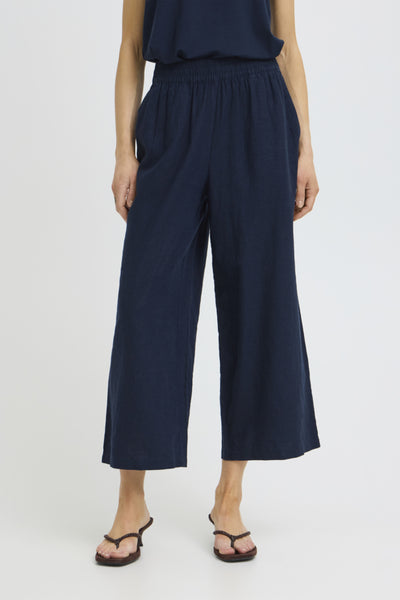 Falakka Crop Linen Blend Pant (Navy)