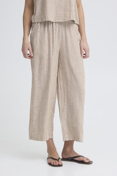 Falakka Crop Linen Blend Pant (Woodsmoke Stripe)