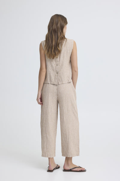 Falakka Crop Linen Blend Pant (Woodsmoke Stripe)