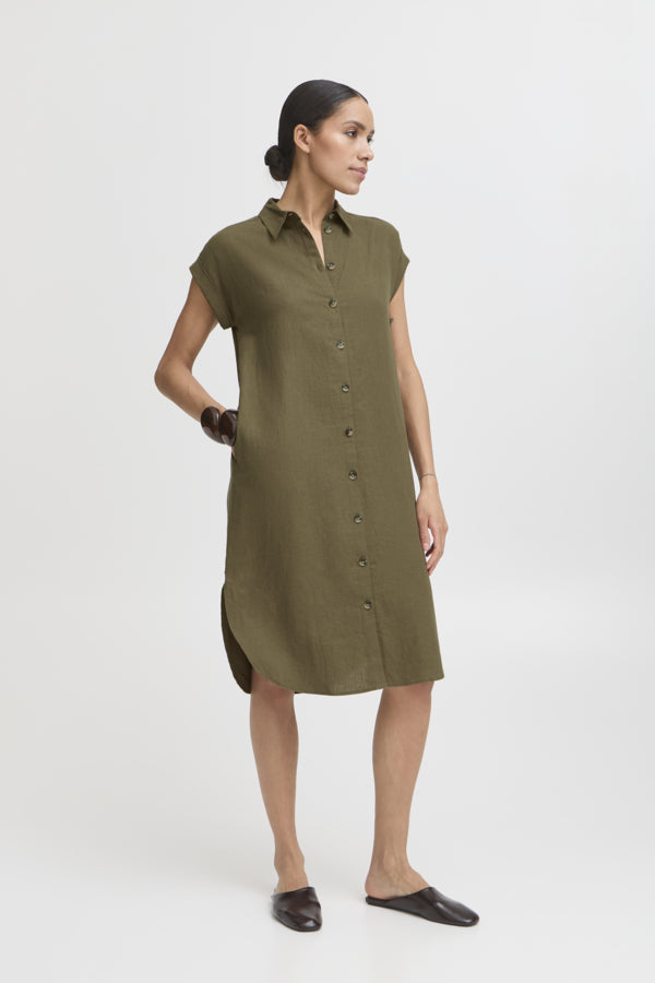 Falakka Linen Blend Shirt Dress (Khaki)