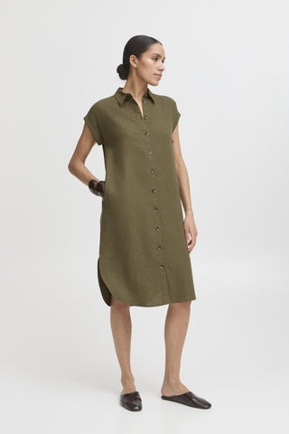 Falakka Linen Blend Shirt Dress (Khaki)