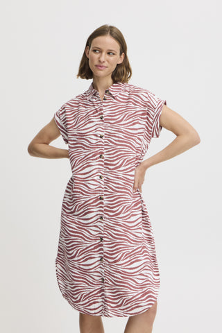 Falakka Linen Blend Shirt Dress (Animal Mahogany)