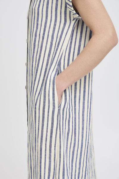 Falakka Linen Blend Shirt Dress (Blue Stripe)