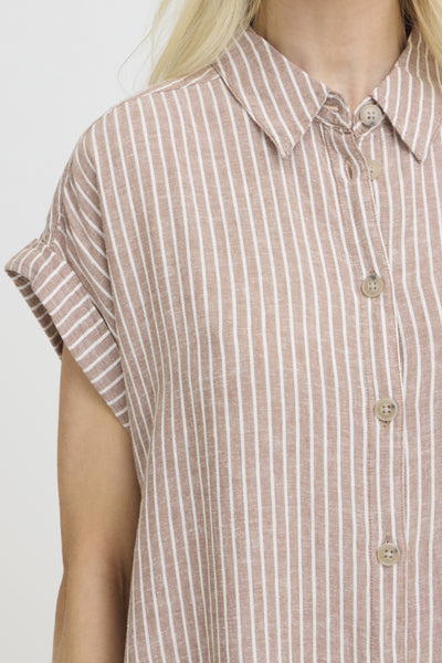 Falakka Linen Blend Shirt Dress (Woodsmoke Stripe)