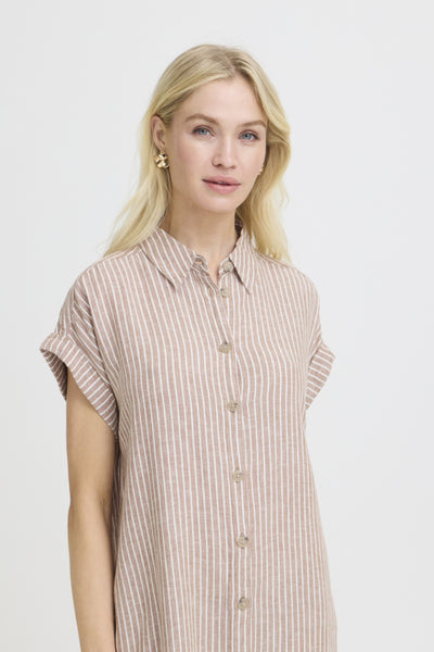 Falakka Linen Blend Shirt Dress (Woodsmoke Stripe)