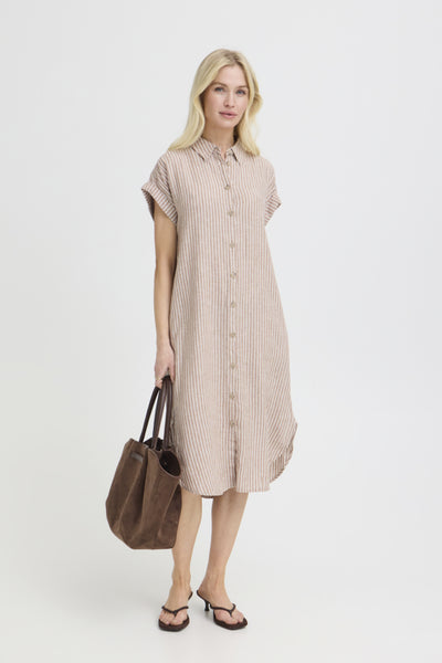 Falakka Linen Blend Shirt Dress (Woodsmoke Stripe)