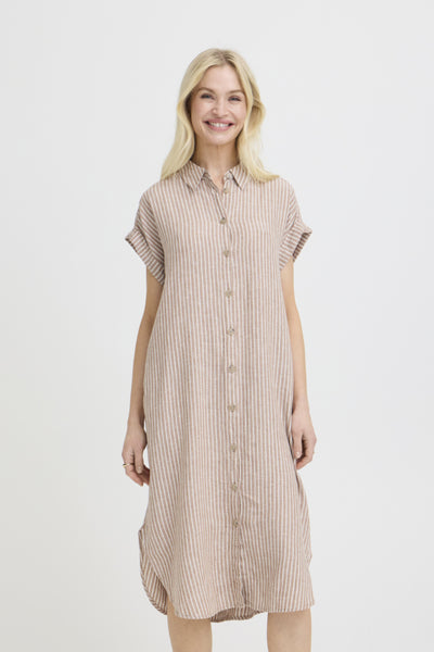 Falakka Linen Blend Shirt Dress (Woodsmoke Stripe)