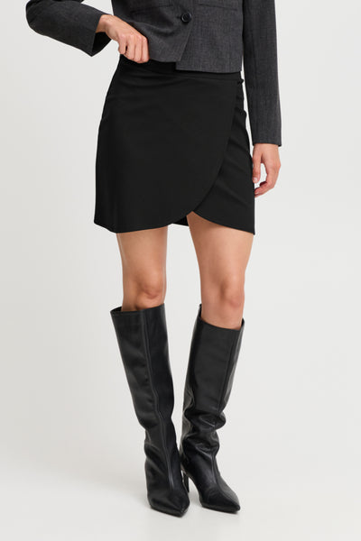 Parrin Faux Wrap Skirt (Black)