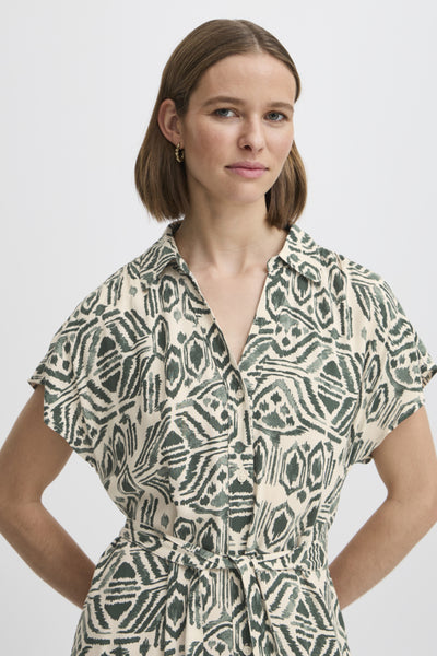 Joella Shirt Dress (Green Aztec)