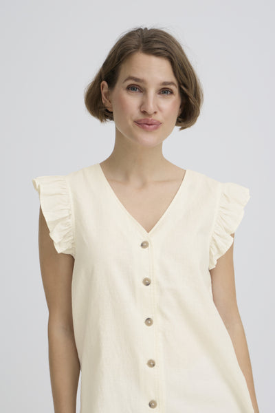 Falakka Linen Blend Ruffle Top (Marshmallow)