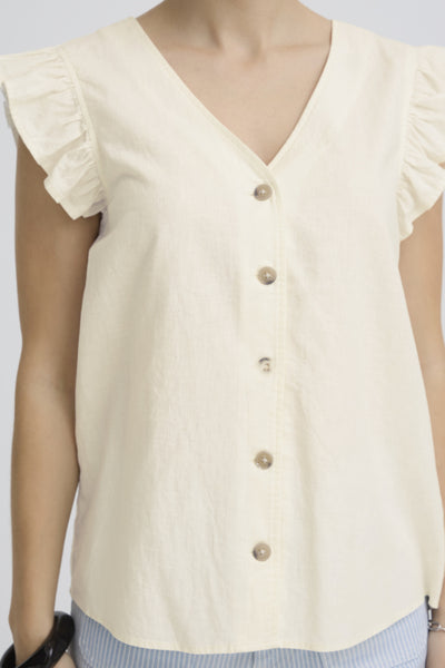 Falakka Linen Blend Ruffle Top (Marshmallow)