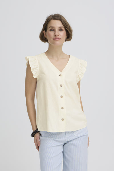 Falakka Linen Blend Ruffle Top (Marshmallow)