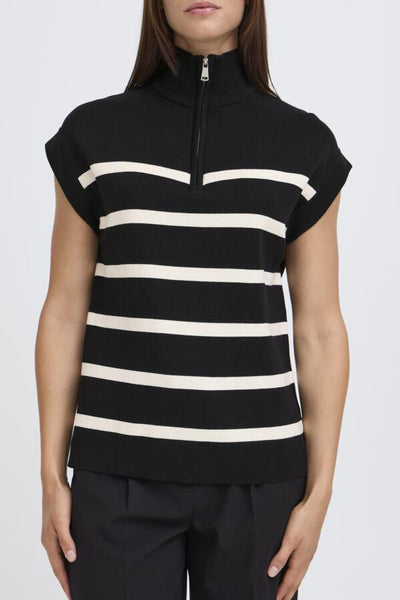 Morla Zippered Vest (Black Stripe)