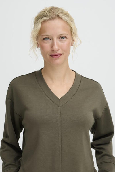 Pusti V Neck Sweatshirt (Olive)