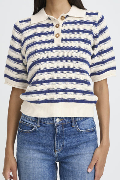 Mikayla Striped Cotton  Polo Sweater