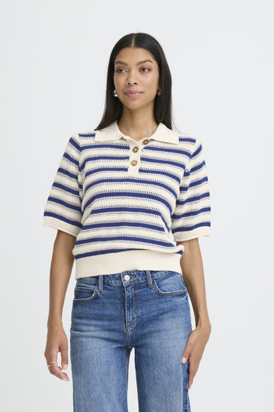 Mikayla Striped Cotton  Polo Sweater
