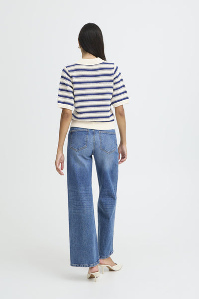 Mikayla Striped Cotton  Polo Sweater