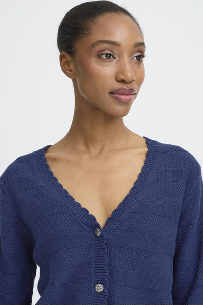 Mikayla Scalloped Cotton Cardigan (Medieval Blue)