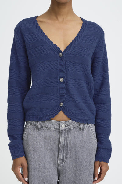 Mikayla Scalloped Cotton Cardigan (Medieval Blue)