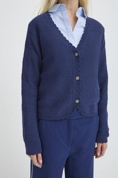 Mikayla Scalloped Cotton Cardigan (Medieval Blue)